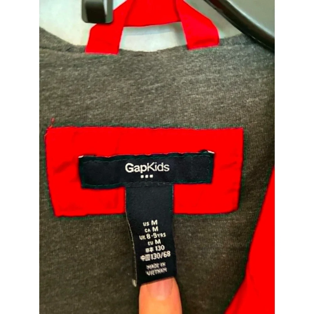 Gap Kids Boys M 8-9 Red Gray Hooded Windbreaker Jacket Full Zip Lightweight